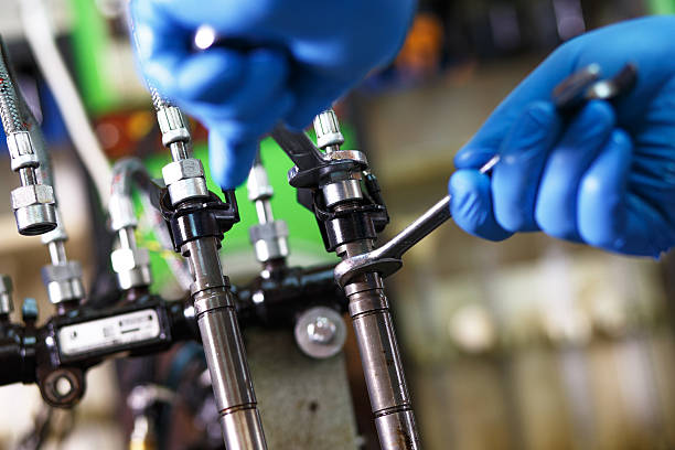 mechanic testing diesel injector