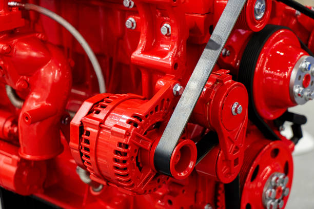New red internal combustion engine close-up