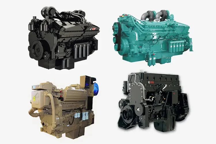 2x2 grid of 4 diesel generators (black, teal, light brown, dark black) on a light background, showcasing design variations.