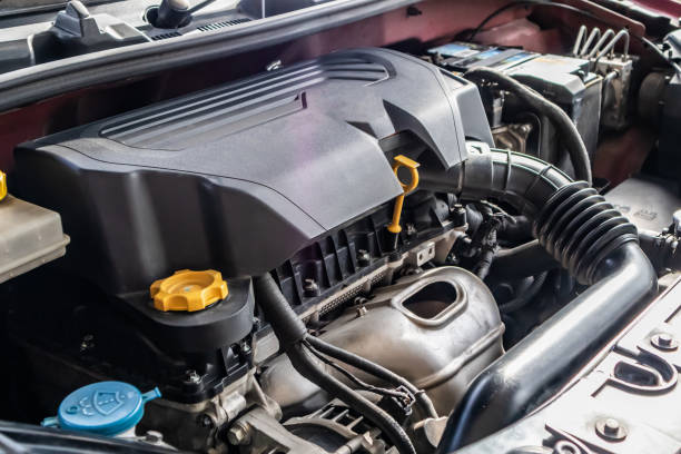 car engine under hood close up detail