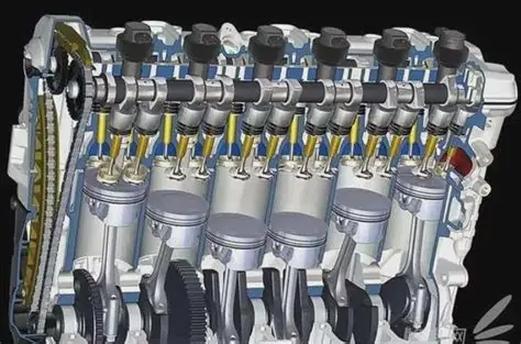The 6.7 Cummins uses an inline six layout,