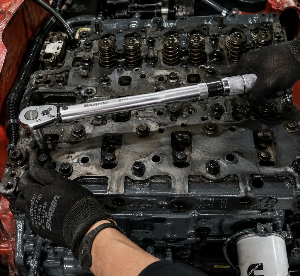 Torquing bolts during a Cummins head gasket repair