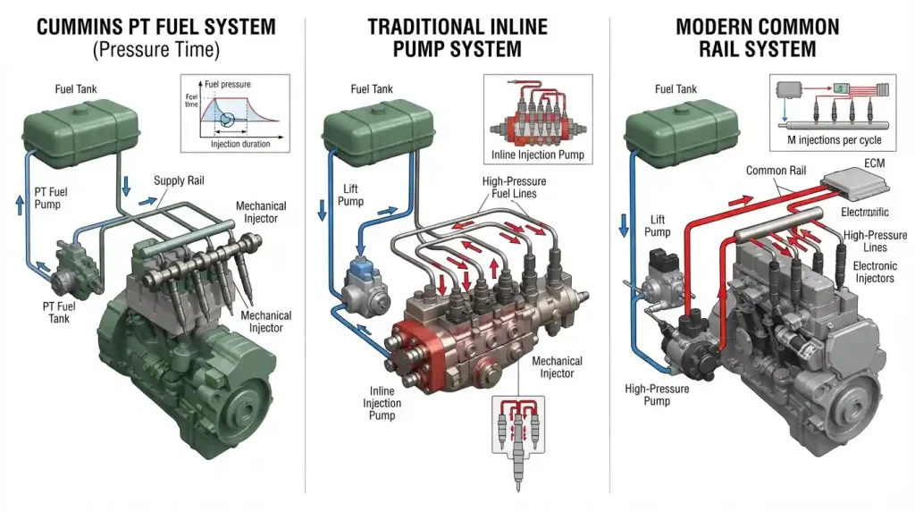 three diesel fuel injection systems